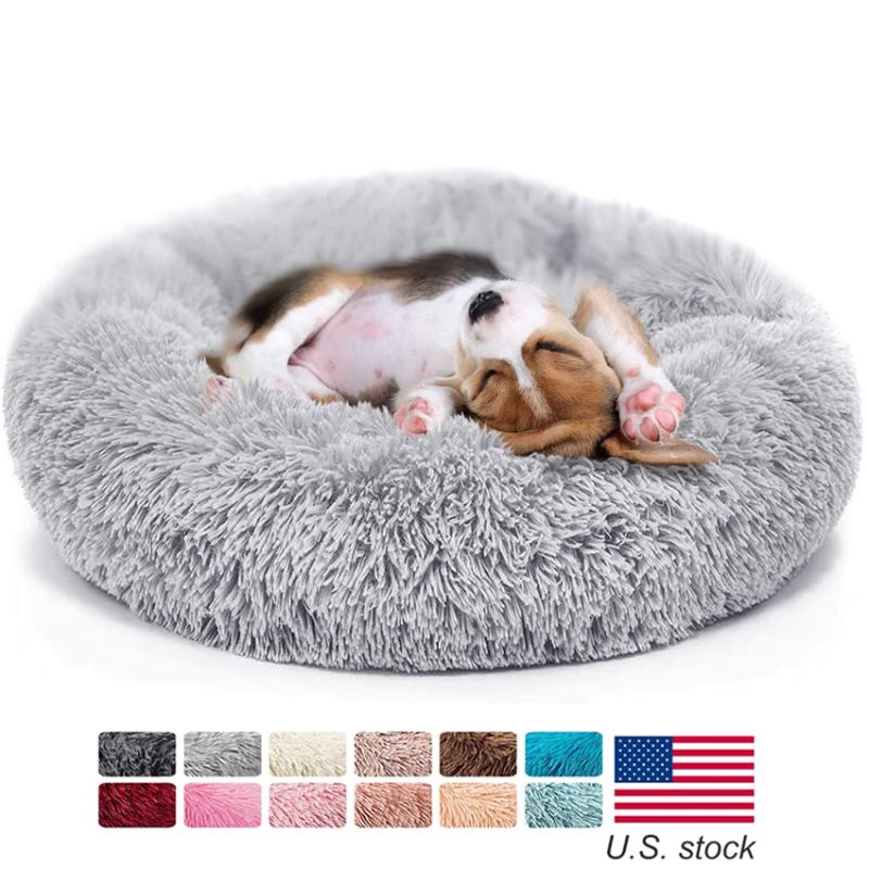 

Soft Dog Bed Winter Warm Long Plush Donut Pet Bed House For Samll large Dogs Kennel Cat Sofa Beds Mats cozy Pet Cushion, White