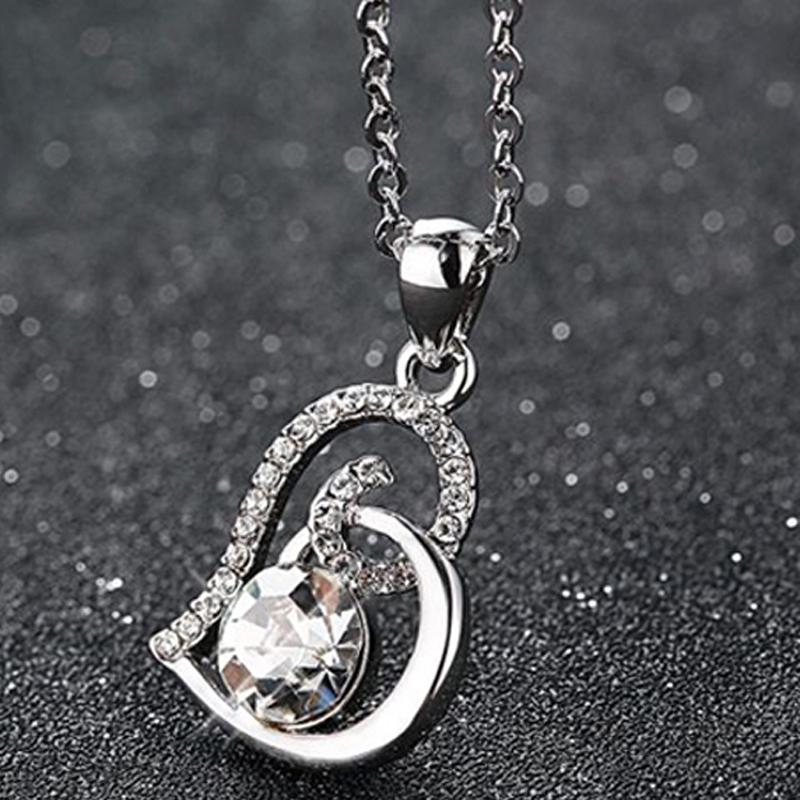 

New Trendy Heart Shape Pendant Necklace made with Clear Austrian Crystal for Office Ladies Party Wedding Bijoux Jewelery Gift