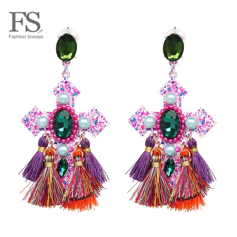 

FASHIONSNOOPS New Ethnic Handmade Fringed Drop Earring Tassel Earrings Crystal Large Rhinestone Long Brinco Ear Oorbellen