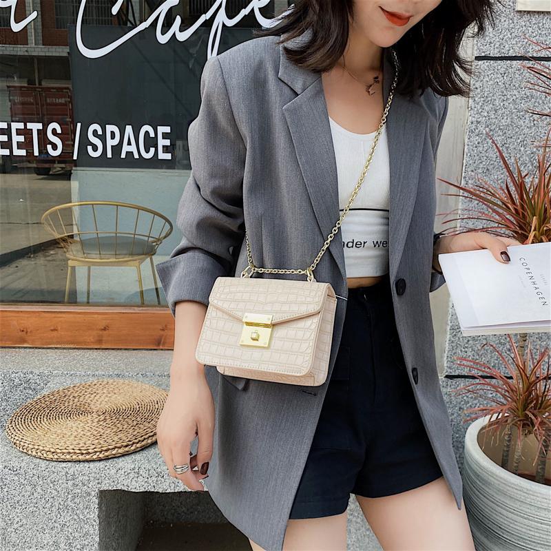 

Fashion PU leather women's bag crocodile square women's chain Shoulder Messenger Bag crossbody bags for women, Beige