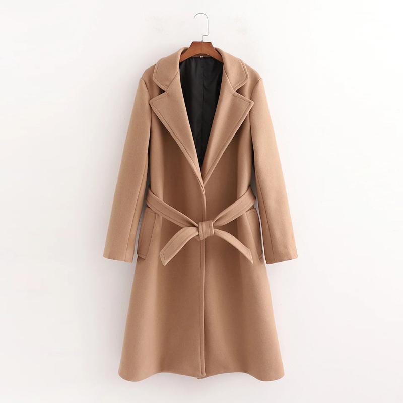 

2020 New Autumn Winter Women Long Coat Belted Casual Fashion Elegant Warm windbreaker Outerwear female Trench parka, Camel