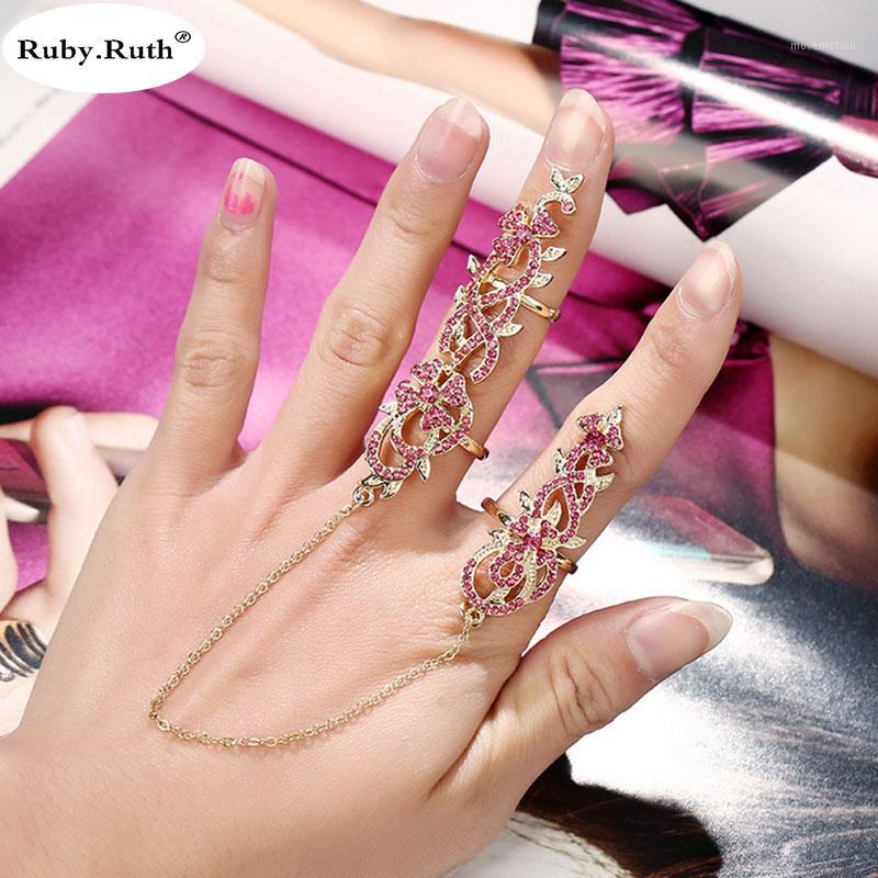 

Fashion Flower Full Finger Rings Gold Chain Link Armor Knuckle Open Ring1