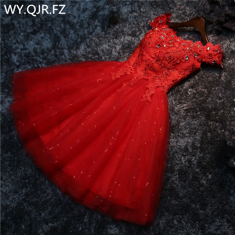 

LYG-A5#Bridesmaid Dresses Drill Lace Up Red And White Short Wedding Party Prom Dress Wholesale Bride Marry Girls Graduation 201113