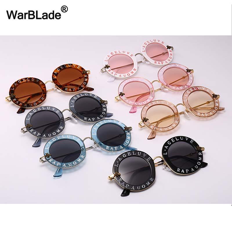 

WarBLade Retro Round Sunglasses Women Brand Designer English Letters Bees Metal Frame Circle Sun Glasses Female Shades Oculos