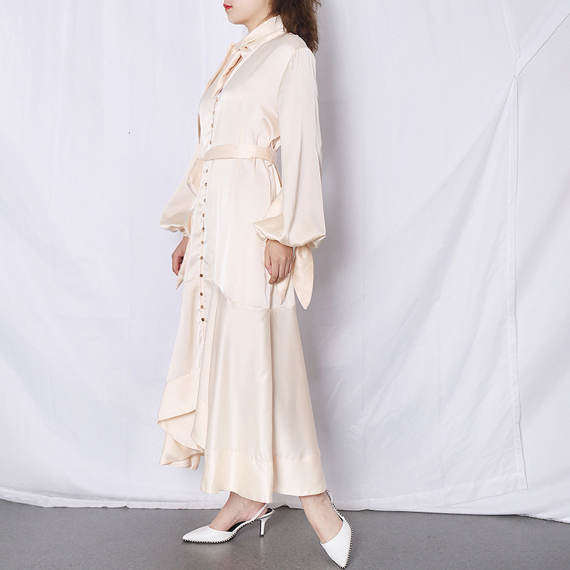 

2021 New Woman Trumpet Lantern Lantern, Solid Apricot, Elegant Silk, Runway Design Mermaid Dressed As Female Autumn K0t4, Beige