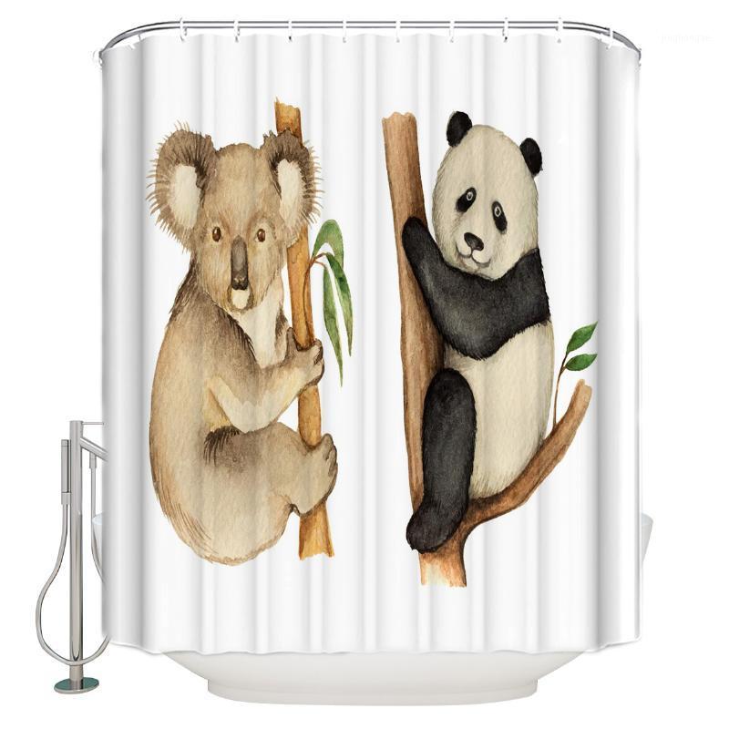 

Koala Panda Tree Leaves Illustration Shower Curtain Waterproof Polyester Bath Curtain1