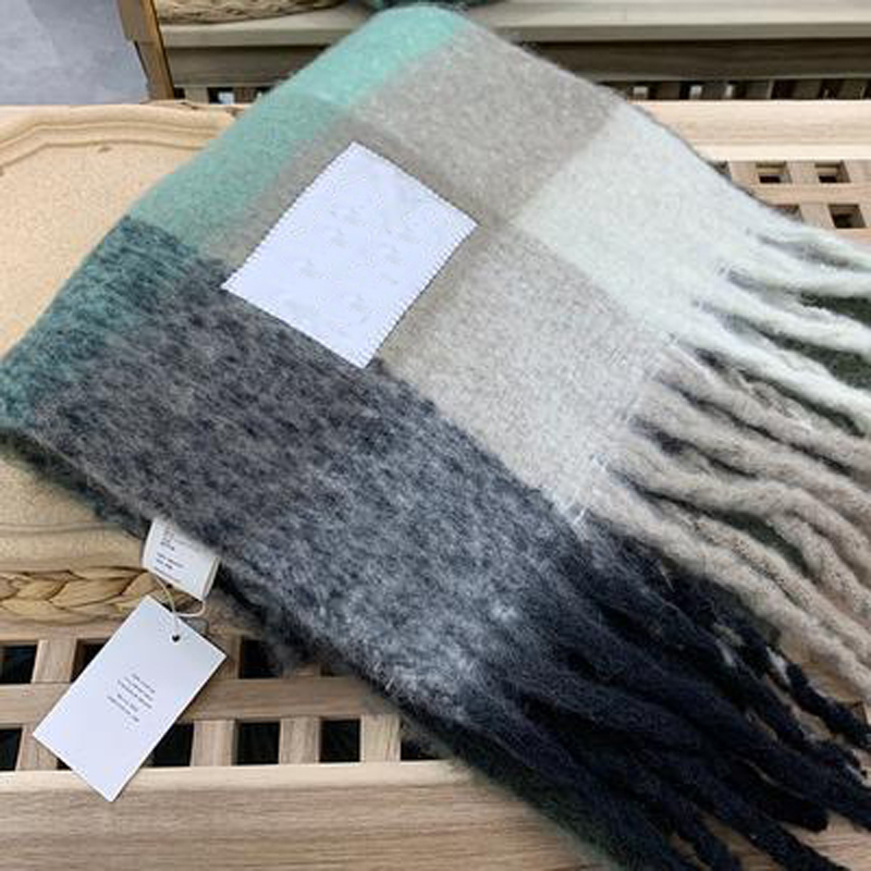 

High quality 4 color Wool scarf new rainbow grid fringed shawl for male and female classic style free shipping, Blue;gray