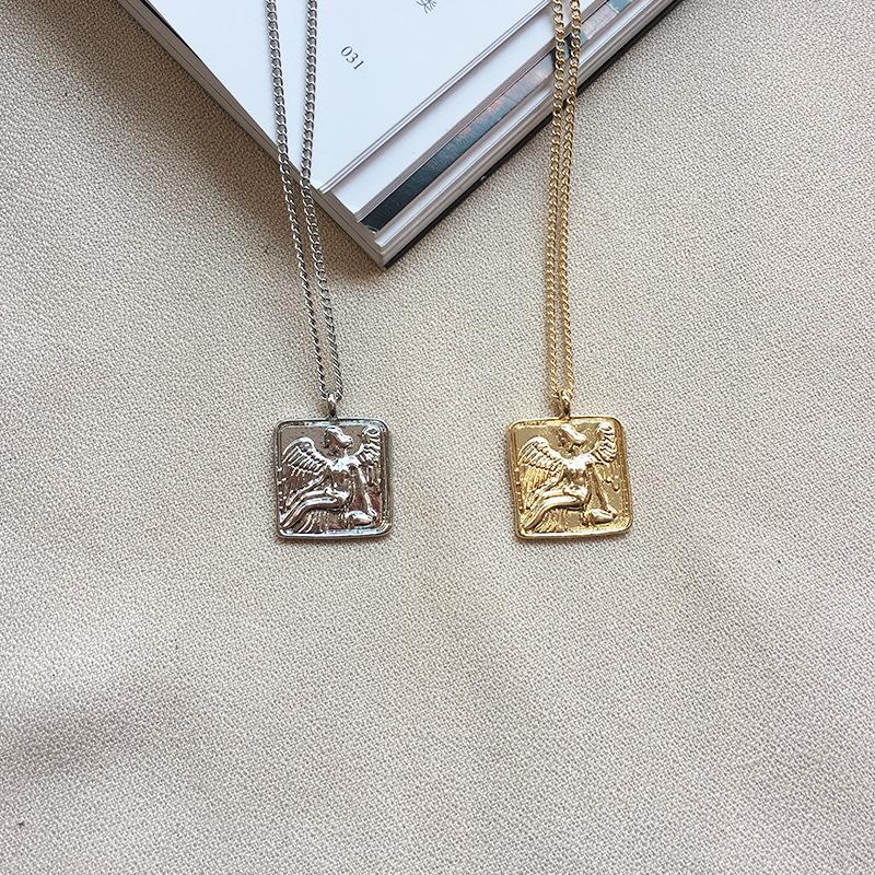 

Square Pendant Necklace Gold Metal Necklace for Women and Girls Everyday Jewelry