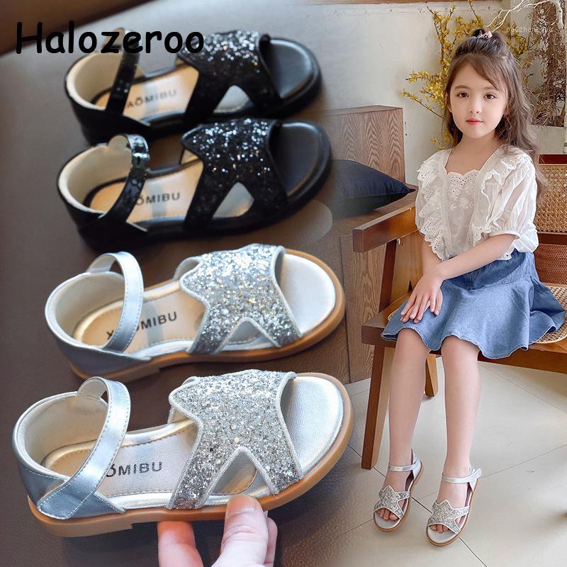 

2020 Summer Kids Princess Sandals Children Glitter Dress Shoes Baby Girls Beach Sandals Fashion Brand Black New1, Silver
