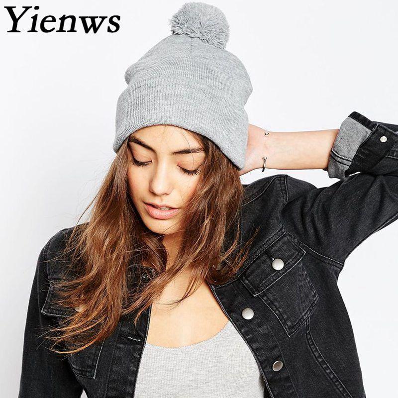 

Women Pom Pom Hats Winter Pompom Beanies for Ladies Knitted Bonnet Femme Sombrero Mujer Gray Pink Caps Unisex YIC660, Black