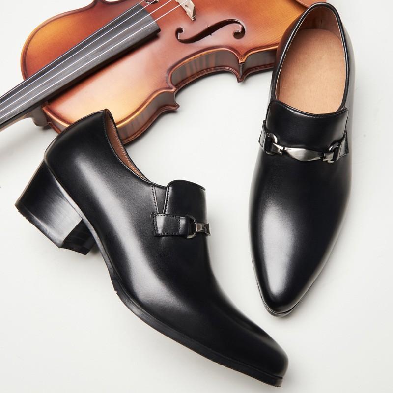 

Genuine Men High Heel Leather Breathable Pointed Formal Shoes Loafers England Style Top Quality Black Office Footwear1