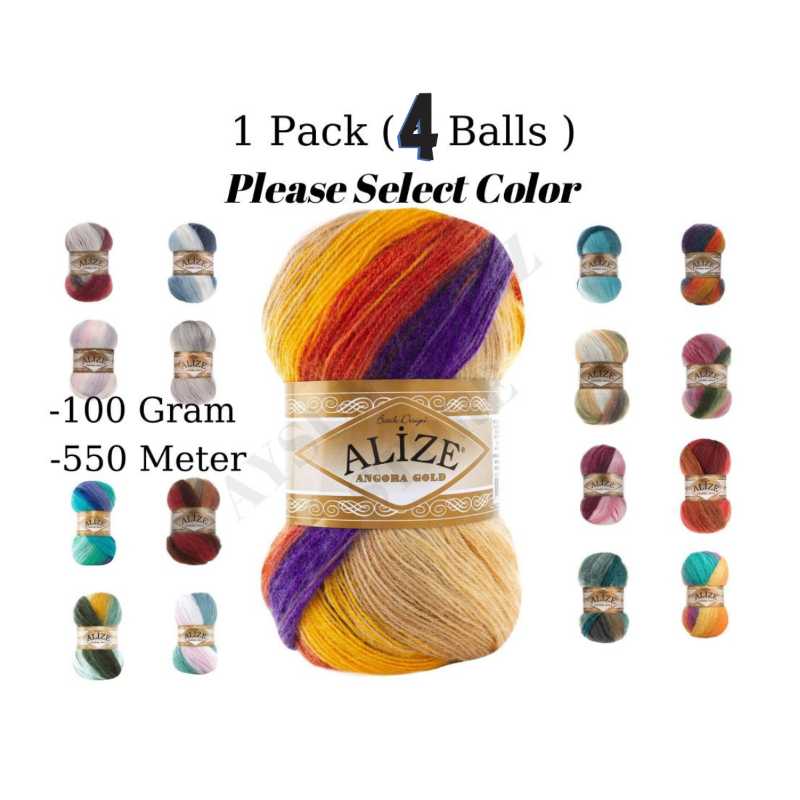 

Thread 1 Pack ( 4 Balls ) Alize Angora Gold Batik Hand Knitting Yarn ( %20 Wool %80 Acrylic ) 100 Gram 550 Mt Crochet Tool Kit, 2626