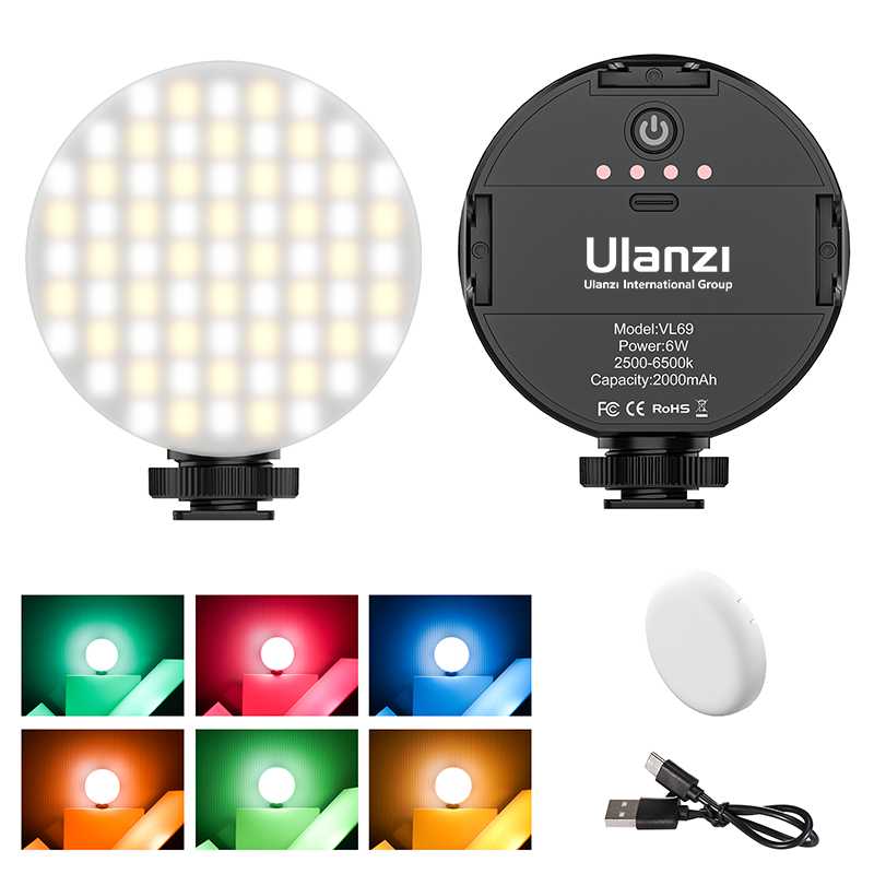 

Ulanzi VL69 LED Video Light with Soft Case and RGB Color Filters Bi-Color Selfie Light Camera For Youtube Vlog Lighting