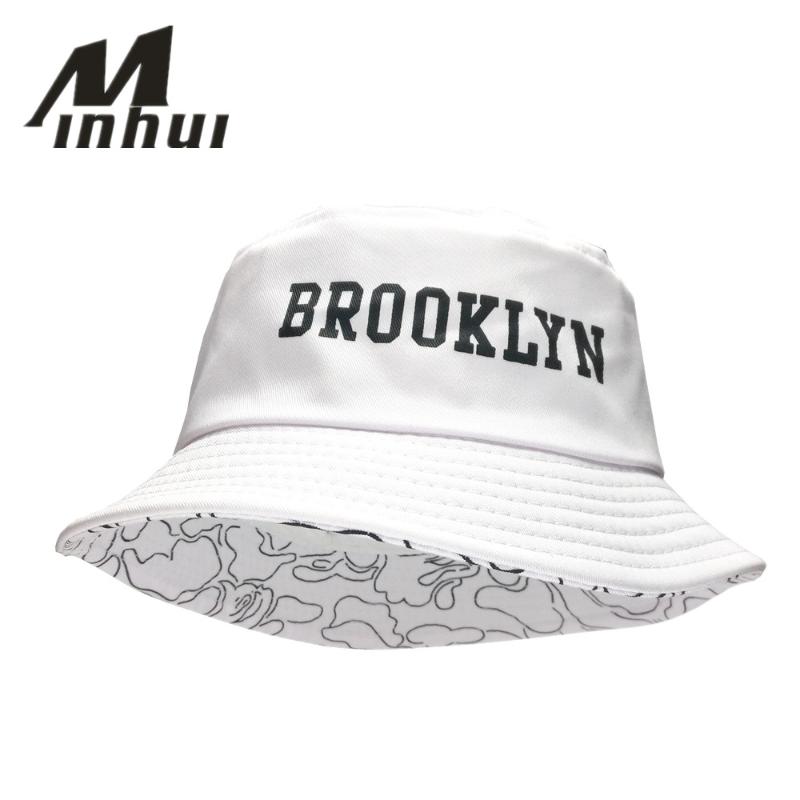 

Minhui 2020 New Fashion BROOKLIN Bucket Hat White Panama Fishing Cap Men and Women Bob Fisherman Hats Caps