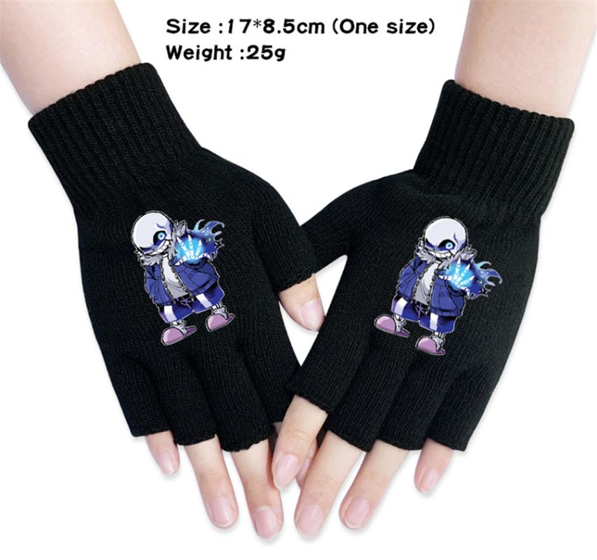 

Cartoon Knitted Half Finger Gloves Undertale Sans Boys Girls Autumn Winter Warm Unisex Black Cosplay Fashion Mittens Gift Otaku