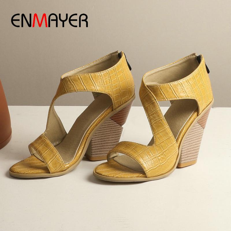 

ENMAYER 2020 New Wedges Shoes for Women Gladiator Casual PU Women Sandals Platform High Super Solid Zip Fashion Shoes Woman, Black