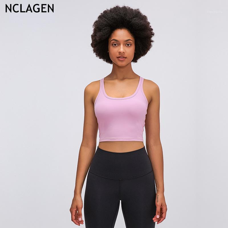

NCLAGEN Crop Top Women Yoga Shirts Tank Top Gym Athletic Active Sport Bra Fitness Push-up Workout Quick Dry Sleeveless Vest1, Yellow