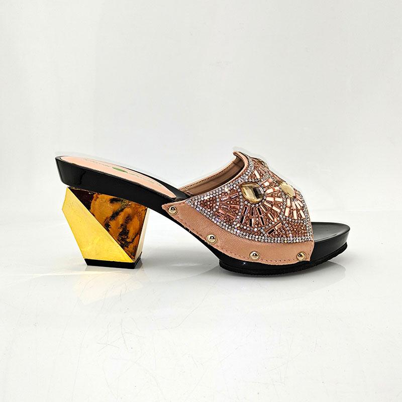 

Italian Women Wedding Pumps Decorated with Rhinestone Slip on Shoes for Women African Shoes Ladies Sandals, Coral 9cm
