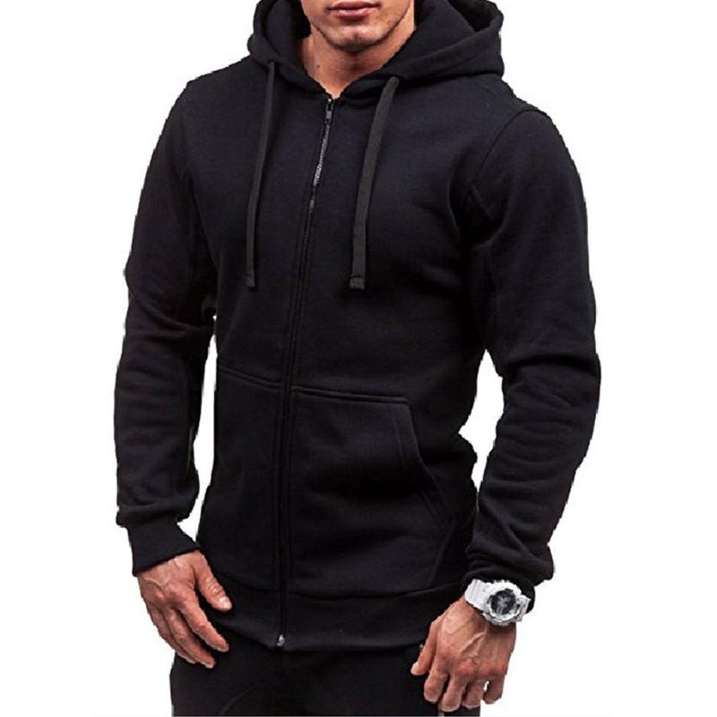 

Men's Solid Color Zip Up Hoodie Classic Winter Hooded Sweatshirt Zipper Fleece Warm Cardigan Jacket Coat Top, Black