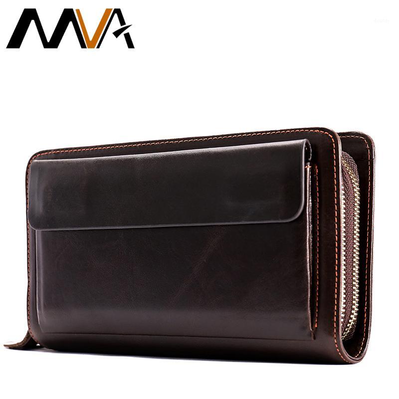 

MVA Men's Clutch Male Wallet Men's Genuine Leather Double Zipper Clutch Bags purse for men Passport Phone Wallets1, 9069bblack