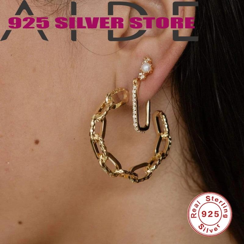

Aide Women's Hoop Earring 925 Sterling Silver 2021 Trend Round Crystal Piercing Luxury Earring Fashion Jewelry Accessories