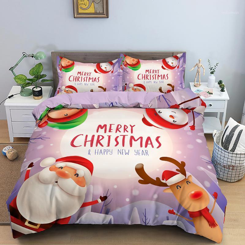 

3D Christmas Bedding Duvet Cover Sets King Size Santa Claus Reindeer Bedding 2/3Pcs Snowflake Quilt Cover Kids1, Set 6