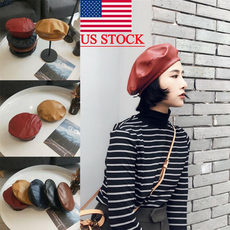 

Berets Fashion Brand Felt Pu Leather Beret Hat Women Cap Female Ladies Faux Beanie Girls For Spring Autumn Casual, Coffee