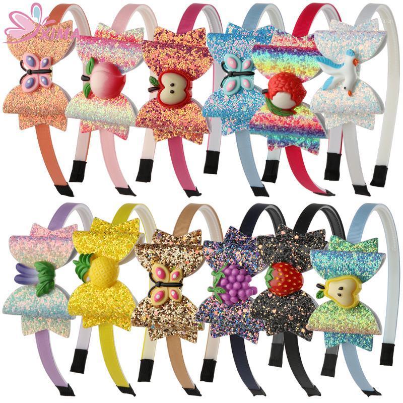 

XIMA 12pcs/lot 3''Glitter Hair Bows with Headband Girls Party Hairband Kids Plastic Headband Fruit Design Hair Accessories1, As pic