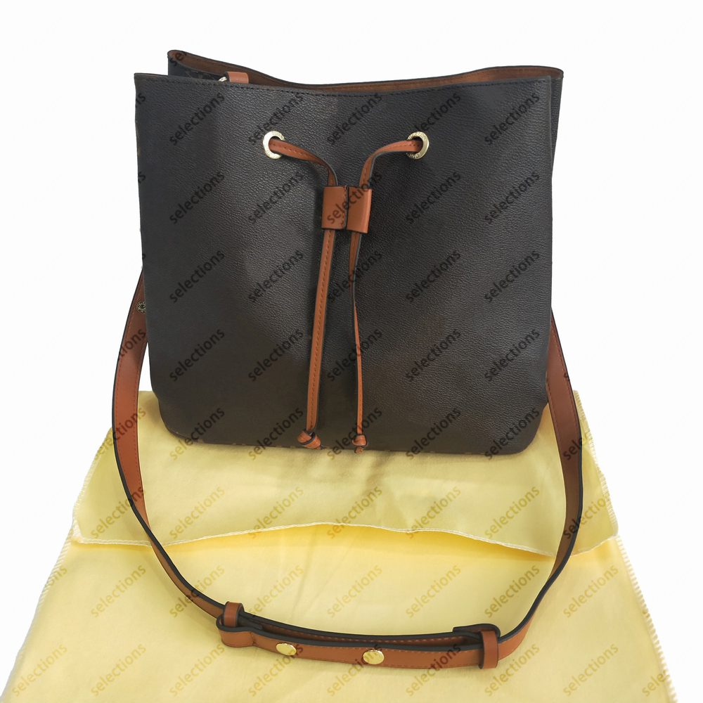 

Classic color women's Bucket Bag PU leather shoulder bag four color interior strap optional crossbody hot sale free postage, Black