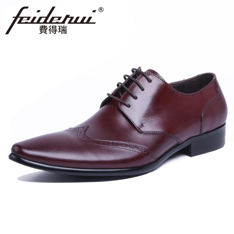 

New Vintage Genuine Leather Men's Handmade Wingtip Carved Party Oxfords Pointed Toe Man Formal Dress Wedding Brogue Shoes YMX515, Black