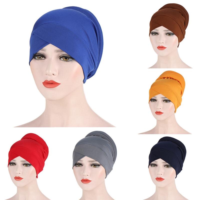 

Muslim Women Hijab Turban Solid Color Chmeo Cap Hat Islamic Head Scarf Wrap Arab Beanie Bonnet Hair Loss Cover Stretch Headscarf, Ht5057rd