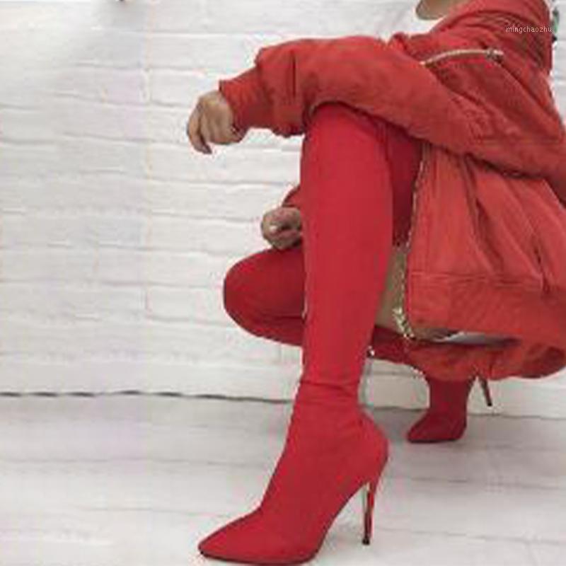 

Women Over-the-knee Boots 2020 Women's Stetch Fabric Woman Sexy Thin High Heels Ladies Pointed Toe Female Autumn Winter Boots1, Khaki
