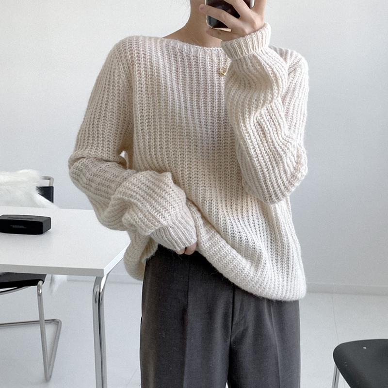 

Women's Sweaters AOSSVIAO Elegant Loose Sweater Women 2022 Long Sleeve Knitted Pullover Autumn Winter Jumper Casual Tops Fashion Clothing To, White;black