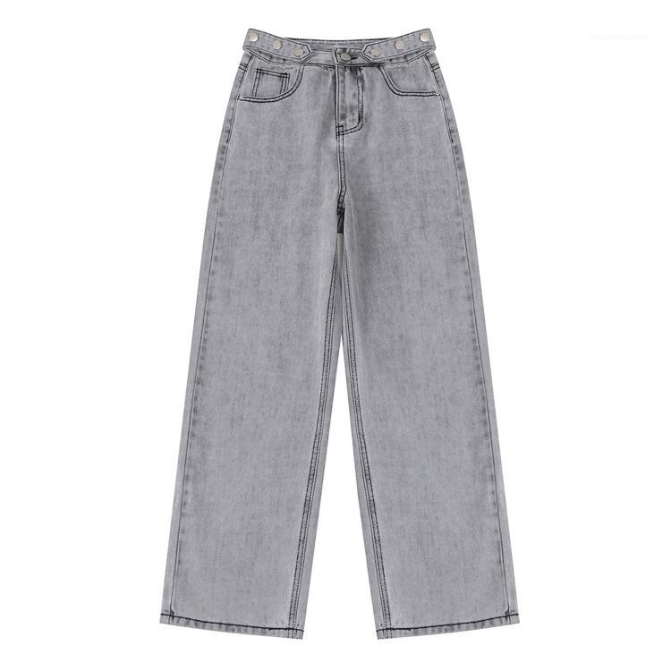 

New 2020 Vintage Women Jeans High Waist Loose Jeans Gray Boyfriend Mom Old Washed With Rivet Belt1