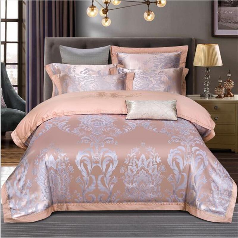

High-grade Luxury Jacquard Home Bedding Set Rose Flower European Style Duvet Cover Flat Bed Sheet Cotton Soft Pillowcases 4pcs1, Veemi 01