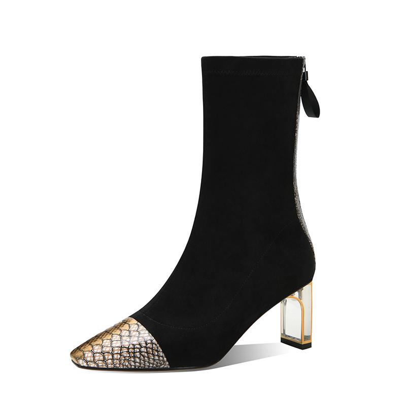 

Genuine Leather Women Ankle Boots High Heels ladies boots autumn Winter zippers Party Dancing Shoes Woman size 41 42, As pic