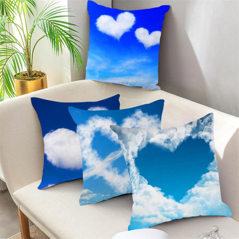 

Nanacoba Cushion Cover Home Decor Blue Sky White Heart Shape Clouds Pillows Cover Case for Living Room Sofa Bed Throw Pillowcase, Pcfs019306drs