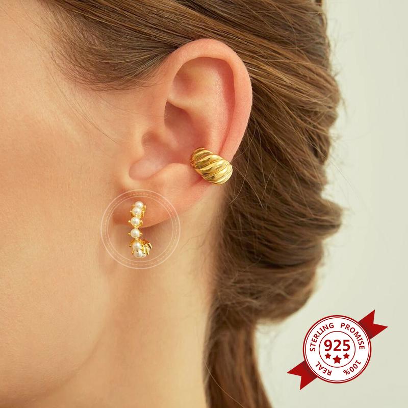 

Stud 925 Sterling Silver Earrings Geometric Natural Freshwater Pearl Female Temperament Joker 3