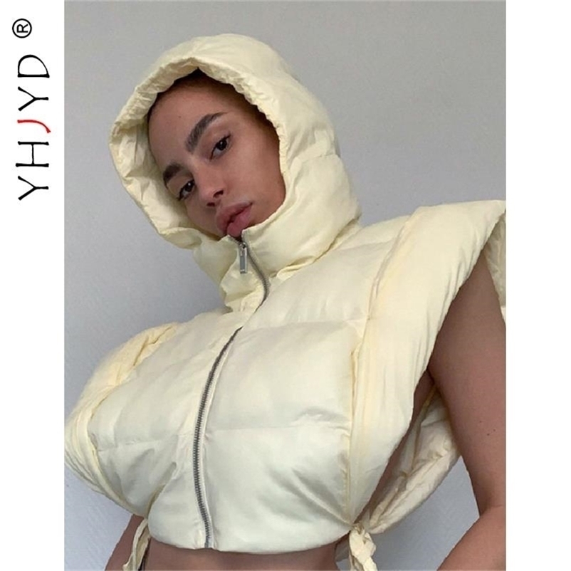

Zip Up Hooded Crop Puffer Vest Jackets Winter Waistcoat for Women Parkas Sleeveless Quilted Coat Outwear Fashion Streetwear 220110, Black;white