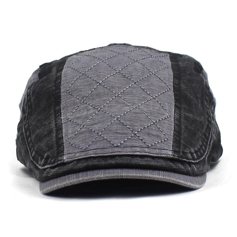 

2020 stripe patchwork Newsboy Caps Men Cotton Flat Peaked Cap Women Painter Beret Hats 08, White