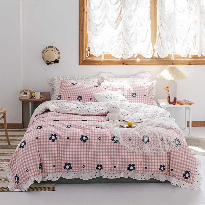 

2020 New 100% Cotton Printing Ruffles Bedding Set Soft Duvet Cover Sets Bed Sheet Pillowcases Single Queen King Size 3/4Pcs1, Wzh15