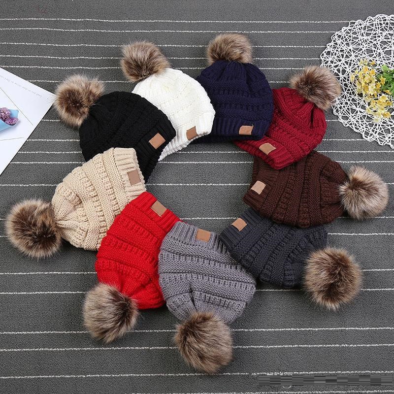 

Unisex Trendy Hats Winter Knitted ski Beanie Label adult kids poms Wool thick Cap Unisex Folds Casual skullies Beanies Cable Solid Hat, Mix colors