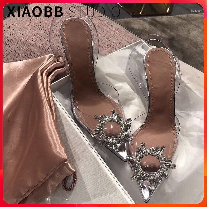 

Summer Woman Rhinestone Sandal Transparent High Heels Stiletto Womens Shoes Crystal Sexy Pumps Sandal PVC INS1, Heel 7cm