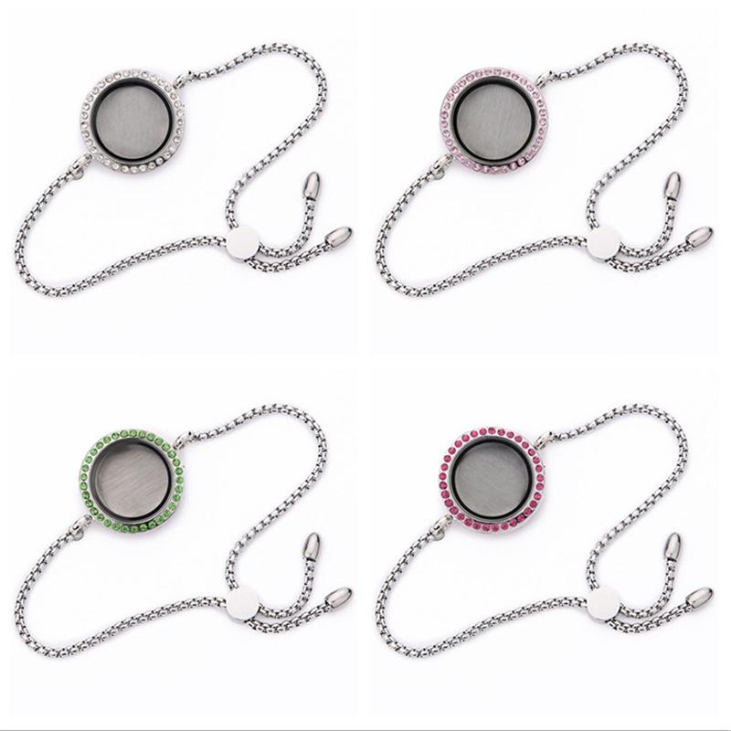 

10PCS 25*25mm Rhinestone round glass floating lockets bracelet Stainless Steel Chain Bangles fit floating charms