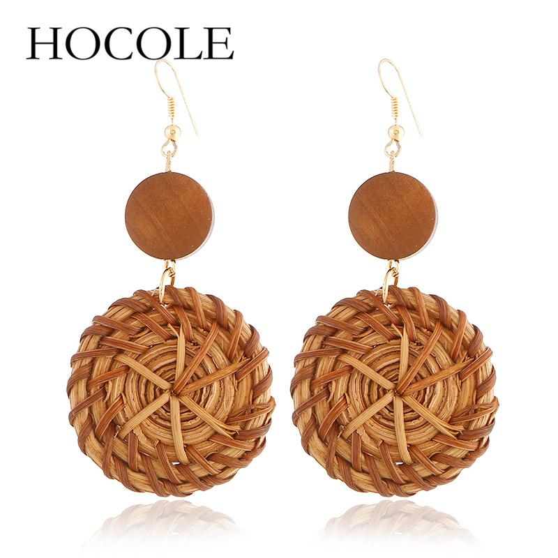 

HOCOLE Personalize 2020 Wooden Rattan Weave Drop Earrings for Women Gift Round Pendant Dangle Earrings Jewelry Fashion Charm