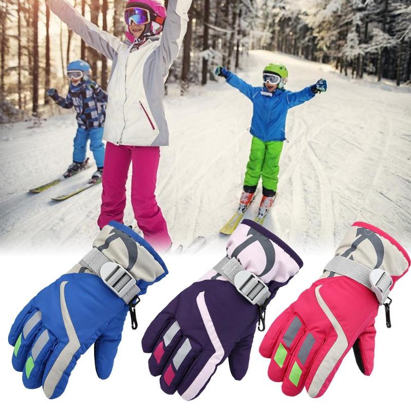 

Children Boys Girls Snowmobile Winter Warm Ski Gloves Sports Waterproof Windproof Snow Mitten Adjustable Ski Strap Skiing Gloves, Blue