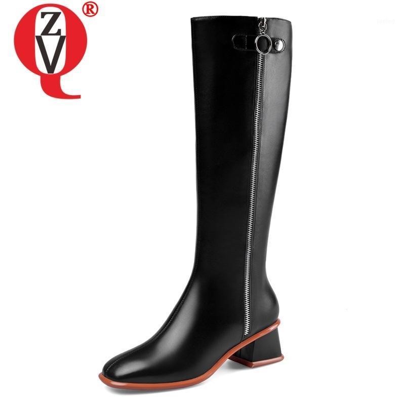 

ZVQ winter new fashion sexy knee high boots outside comfortable mid heels genuine leather square toe women shoes drop shipping1, Beige