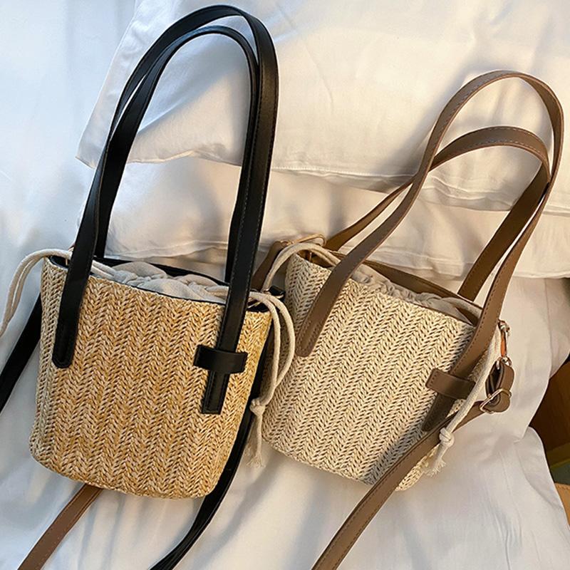 

Fashion Women Straw Bag Khaki Shoulder Knitting Bag Shopping Underarm bags Solid Crossbody Lady Female Beige Casual Handbag
