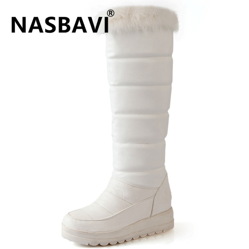 

NASBAVI new fashion sweet Winter Autumn Boots Women Knee-High round head Height Increasing shoes boots big size 34-42, Black