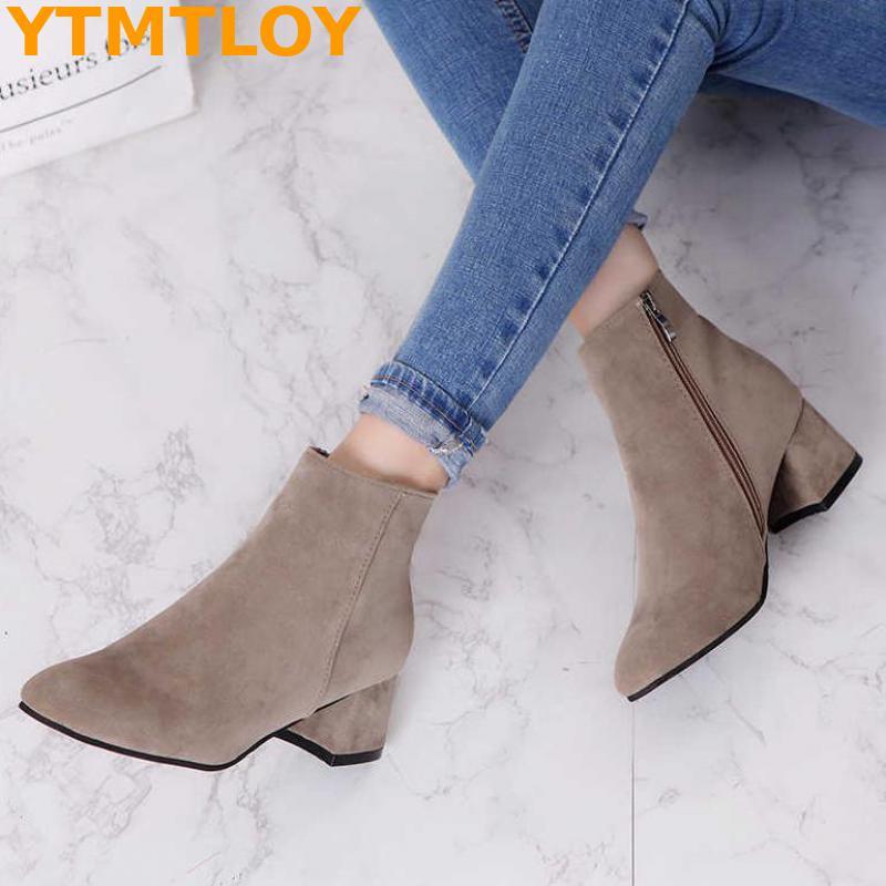 

2020 Women's Short Boots Gingham Winter Party Boots Elegant Zip High Heel Ankle Shoes Vintage Botas Mujer, Black